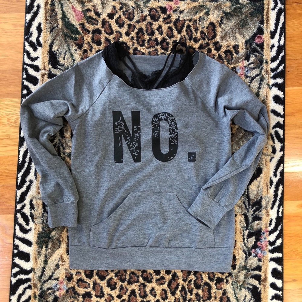 Wide-neck Off-Shoulder NO. Sweatshirt